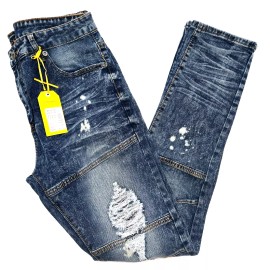 M.Society Men's Jeans Stretch Skinny Fit Blue Jeans Distressed Design Indigo - 38 in