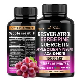 Resveratrol + Berberina + Quercetina Con 120 Caps. Hecho Usa