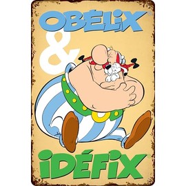 LUCKYLINDE - Retro Tin Sign, Asterix and Obelix, French Cult Comic Series, Decorative Sign, 20 x 30 cm (Obelix & Idefix (Sitting))