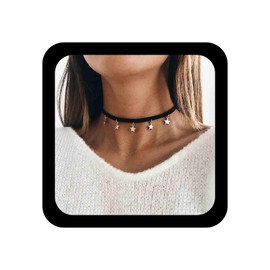 Allereyae Black Velvet Star Choker Necklace Boho Star Dangle Necklace Black Suede Collar Necklace Minimal Punk Necklace Chain Jewelry
