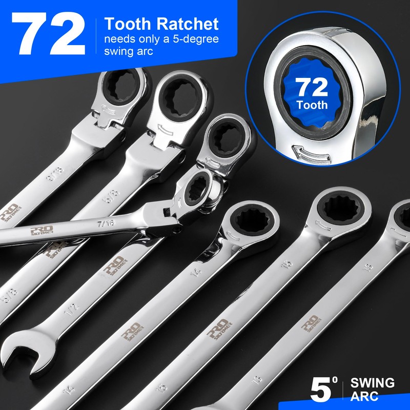 Prostormer Ratcheting Combination Wrench Set, 20-Piece SAE & Metric Wrench