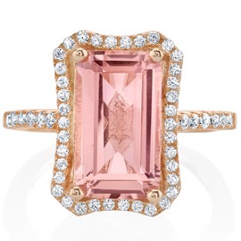 PEORA Simulated Morganite Ring 925 Rose Gold-tone Sterling Silver, Large 4.50 Carats total, Royal Octagon Design, Comfort Fit, Size 9, Pretty Peach Pink Ring, Promise, Engagement, Statement Ring