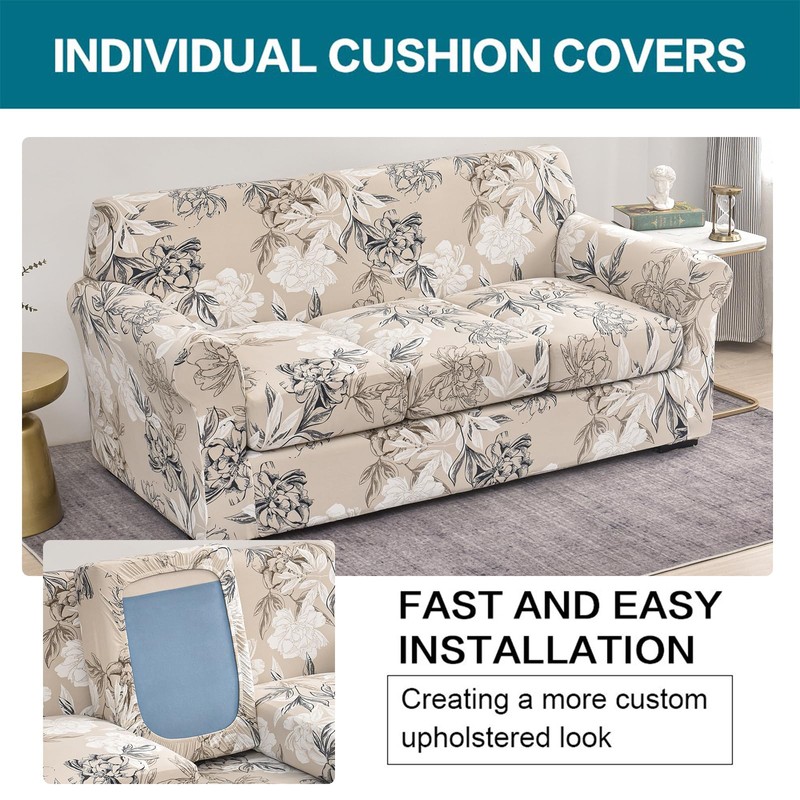 KRFOONN 4 Piece Stretch Sofa Couch Covers for 3 Cushion
