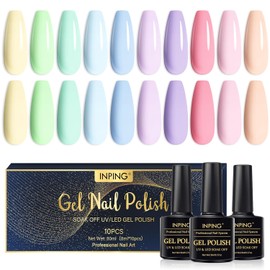 INPING Pastel Gel Nail Polish, Macaron Pink 10 Colors UV Nail Varnish 8ML | Pink Purple Blue Green Yellow Candy Spring Summer Long Lasting Gel Polish, Starter Friendly, for Home DIY & Salon Nail Art