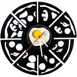 GRAVURZEILE Wall Clock Vinyl Record Clock "Pizza ist da" Upcycling Design Clock Wall Decoration Vintage Clock Wall Decoration Retro Clock Made in Germany