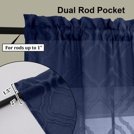 Lecloud Wasa - Juego de 2 paneles de cortina transparente azul marino, textura jacquard de 36 pulgadas, cortinas cortas para cocina, recámara, sala de estar, ventanas, 42 pulgadas de ancho x 36