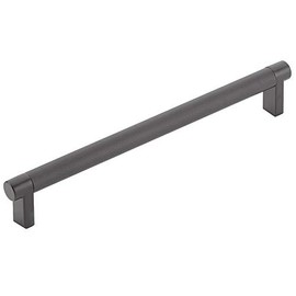 Emtek Select Knurled Cabinet Pull with Flat Black (US19) Stem Finish - Choice of Size - 84056.RECUS19.KNUS19 - Center-to-Center: 8"