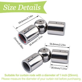 UFURMATE Hinged Elbow Connector, 2Pcs Stainless Steel Curtain Rod Elbow Connectors Curtain Pole Joint Connector Window Curtain Rod Corner From 90 Degrees to 180 Degrees for 1 Inch Bay Curtain Rod
