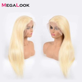 613 Lace Front Wig Megalook High Discounts New Factory Wholesale Curly Arrival Pre Plucked Hairline Brazilian Brazilian Hairstyle: Straight, color: 613, stretched length: 18 Inches, Lace Size: 13x4