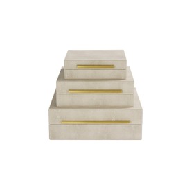 Generic Kingflux Ivory Shagreen Set of 3pcs Decorative Boxes with Brushed Gold Handles For Modern Home, Jewelry Boxes,Faux Leather Square Storage Boxes For Shelf Closet Cosmetic Vanity (Ivory& Gold)