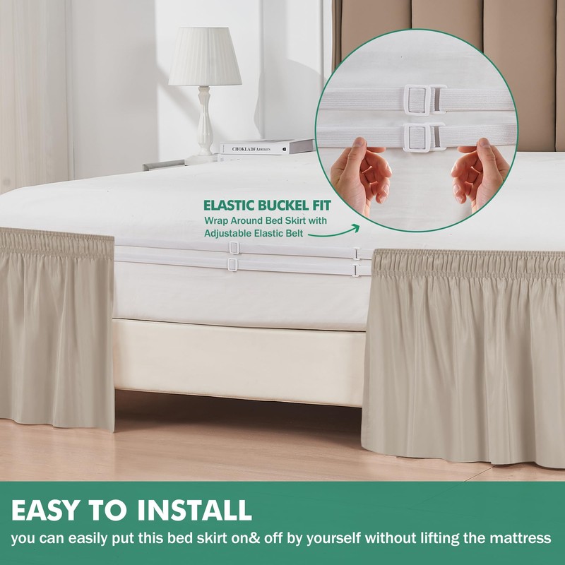 Biscaynebay Wrap Around Bed Skirts with Split Corners for Queen
