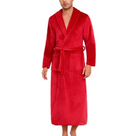 ENJOYNIGHT Mens Robe Plush Fleece Robe Cozy Warm Bathrobe Soft Long Robe with Pockets(Large, R)