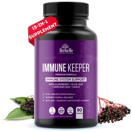 HerbaMe Advanced Immune System Booster 15 in 1 with Elderberry, Quercetin, Zinc, Vitamin D, 90 Capsules, Support Natural Wellness, Immunity Boost Supplement with Selenium and Vitamin C Antioxidants