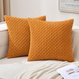 MIULEE Fall Burnt Orange Throw Pillow Covers Soft Corduroy Decorative Set of 2 Boho Striped Pillow Covers Pillowcases Farmhouse Home Decor for Thanksgiving Couch Bed Sofa Living Room 18x18 Inch