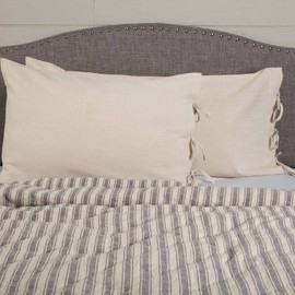 Market Place Natural King Pillow Case/Shams, Set of 2, Beige Cream Cover, Farmhouse Bedding w/Ties