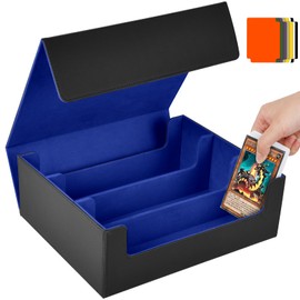 Aolso Card Storage Box for Trading Cards, 1800+ PU Leather Commander Card Deck Case With 8 card dividers, Card Case Storage Box, Magnetic Closure Card Holder for Magic Game Cards (Black&Blue)