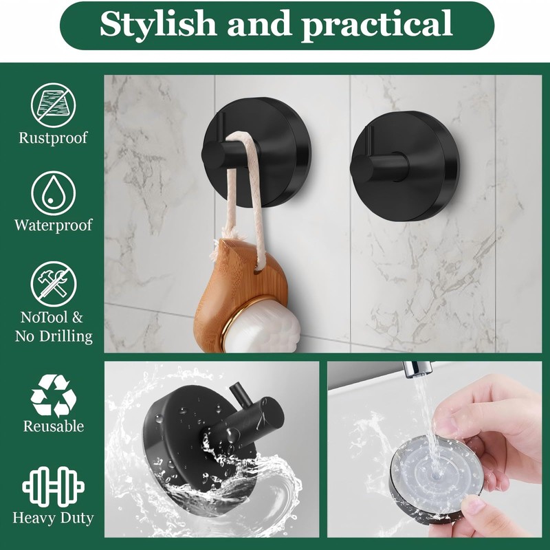 4 Pack Suction Cup Hooks for Shower, No-Drill Towel Hooks