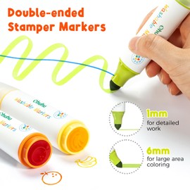 Ohuhu Stamper Washable Markers for Kids 12 Colors Water-based Dual Tips Stamp & Broad Line Tip Kids Markers Coloring Markers for Kids Preschool Classroom Supplies Age 3+ - Kainani