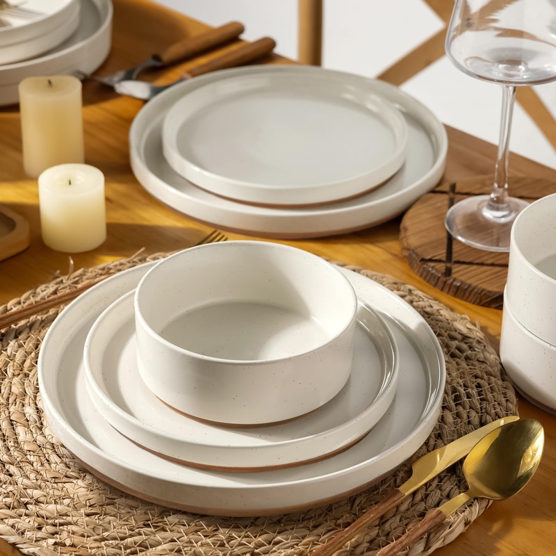 AmorArc Ceramic Dinnerware Set for 4 | Speckled Stoneware Plates