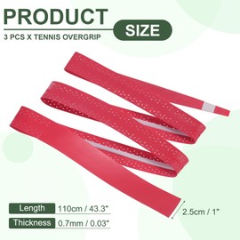 PATIKIL Tennis Racket Grip Tape, 3 Pack PU Racquet Overgrip with Damping Ridges Anti-Slip Absorbent Perforated Handle Grip for Badminton Pickleball Fishing Rod, Red