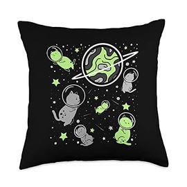Agender Pride Cat In Space Throw Pillow, 18x18, Multicolor