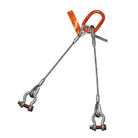 Two Leg Wire Rope Sling | 1.1 Ton Vertical Rated Capacity | Thimble-to-Bolt Anchor Shackle | 1/4" Dia. | 10' Length | EIPS 6x25 IWRC | Hanes Supply (HSI) Heavy Duty Rigging Cable