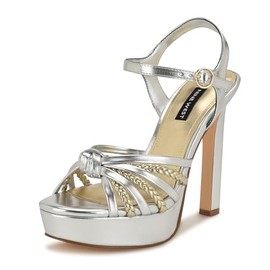 Nine West Women's Waser Heeled Sandal, Silver/Gold 040, 11