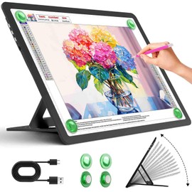 Zocelight Rechargeable A3 Light Board with Built-in Stand,Super Bright Magnetic Light Box for Tracing,Wireless Light Pad for Diamond Painting,Side Buttons,5000mAH Battery,LED Light Table for Drawing