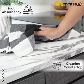 Encasa Homes Anti-Odour Kitchen Dish Towels, 18" x 28" (4 Pc Set) Highly Absorbent, Tea Towels for Cleaning & Quick Drying, Cotton Buffalo Black Checks