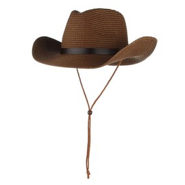 Straw Cowboy Hat for Men Women Wide Brim Sun Hat Cowgirl Panama Hat with Chin Strap Sombrero UV Protection Travel Outdoor Hat Coffee