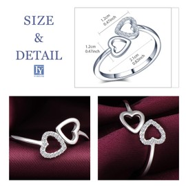 Yumilok Women's Rings Adjustable Open with Hearts Anniversary Ring Trust Ring 925 Sterling Silver for Women Girls, Sterling Silver Sterling silver Zirconia