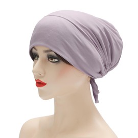 ZLYC Satin Lined Hijab Cap for Women Tie Back Hijab Undercap Inner Underscarf Hat (Solid Purple White)