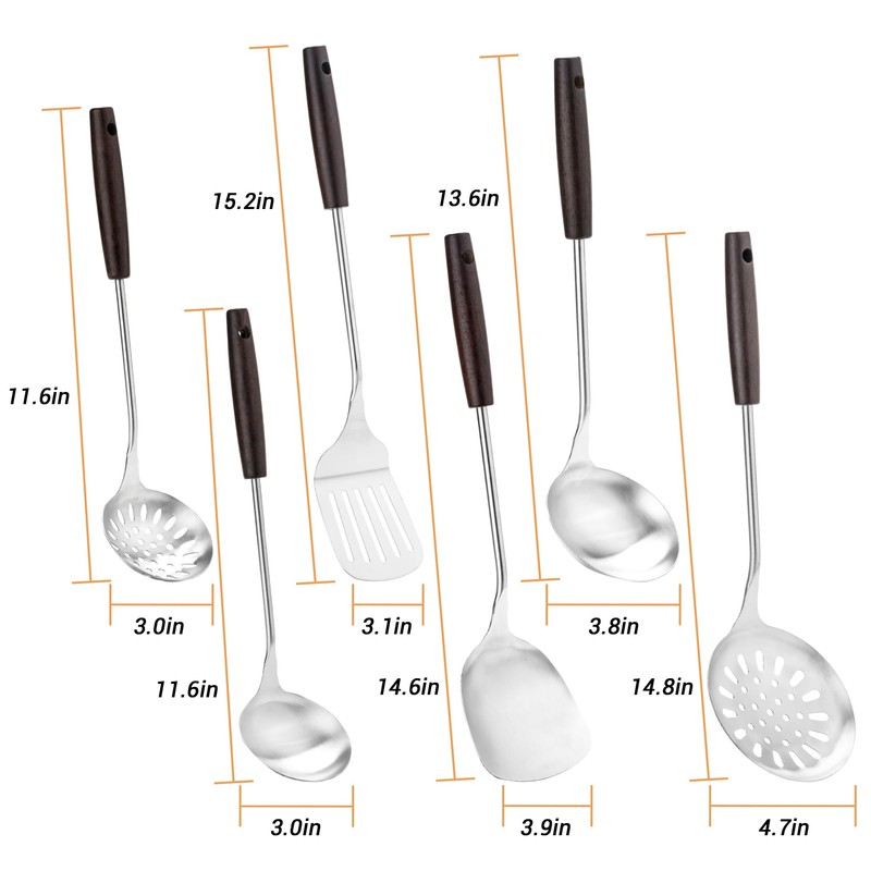 FJNATINH Cooking Utensils Set with Wood Handle, 6 PCS Wok