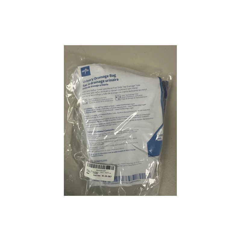 Medline Urinary Drainage Bag 2000 mL Anti Reflux Tower Needleless