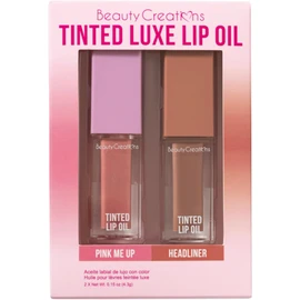 Beauty Creations - Tinted Luxe Lip Oil Duo Soft Spoken - Set de 2 Aceites Labiales con Color, Tonos Pink Me Up y Headliner, Vitamina E, Tinte Translúcido y Acabado Brillante