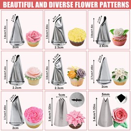 Flower Piping Nozzles Set, 10 Pcs Rose Piping Nozzles Flower Frosting Nozzles Flower Rose Petal Piping Tips Stainless Steel Piping Nozzles Kit for DIY Cupcakes Dessert