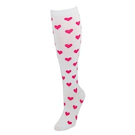 CTM® Women's Heart Print Knee High Socks, White