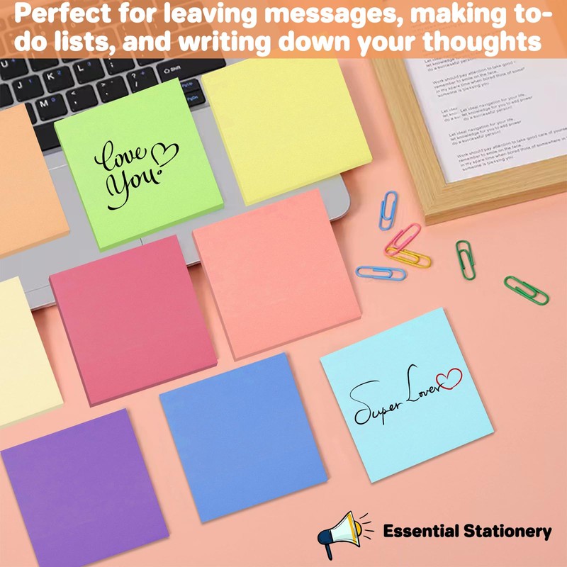 (9 Pack) Sticky Notes 3x3 Inches Colorful Sticky Notes，Super Sticking