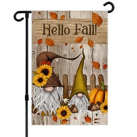 ALEXMACLIST Thanksgiving Garden Flag Double Sided 12x18 Inch, Hello Fall Gnome Burlap Decor for Porch Lawn, Rustic Farmhouse Autumn Harvest Banner, Seasonal Decoration for Outside