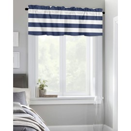 Navy Blue White Striped Valances Curtain for Kitchen Cafe, Nautical Modern Stripe Window Valance Short Curtains 42"x 12" Rod Pocket Windows Drape for Bathroom Living Room Bedroom Geometric Color Art