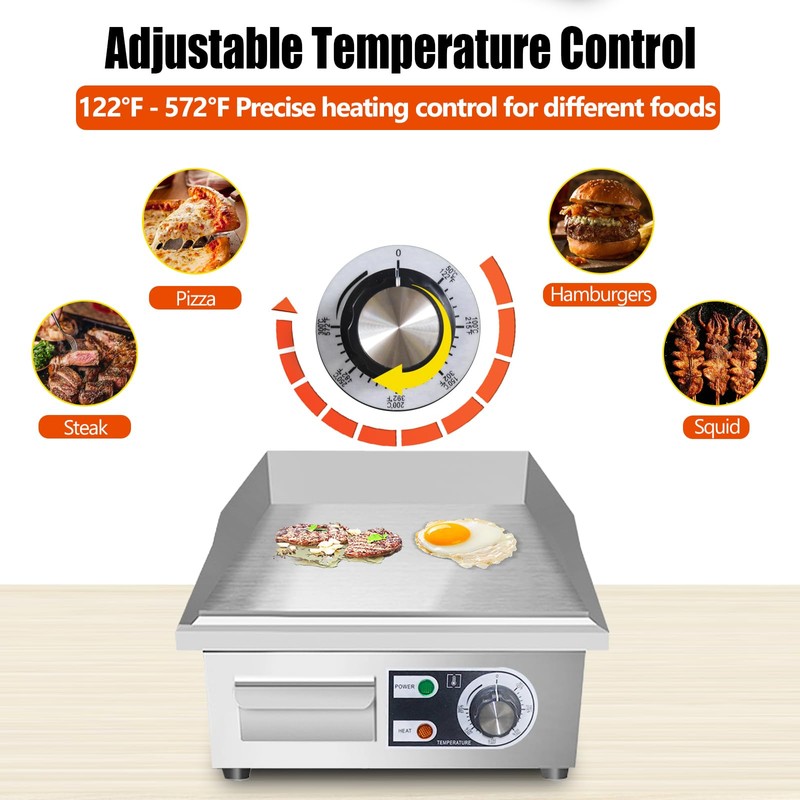 ExGizmo 14" Commercial Electric Griddle,Electric Countertop Flat Top Griddle,110V 1500W