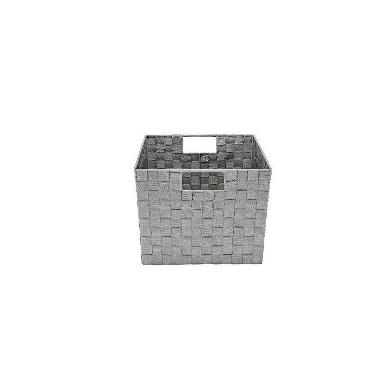 Simplify Large Metallicx Striped Woven Storage Bin in Grey/Silver