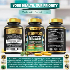 Tenmido Wormwood Capsules Supplement for Men and Women, 10in1 Formula with Black Walnut,