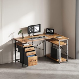 Maihail 47" Computer Desk with Drawers, Desks for Bedrooms, Writing Desk with Storage, Work Desk for Small Space, Rustic Brown