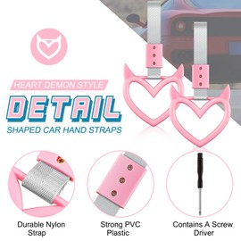 Fabbay 2 Pieces Heart Handle Keychains Car Accessory Heart Hand Strap Drift Charm for Car Interior Exterior Decoration(Pink,Devil Style)