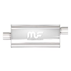 MagnaFlow 5in x 8in Oval Center/Offset Performance Muffler Exhaust 12256 - Straight-Through, 2.5in Inlet/2.5in Outlet Diameter, 24in Overall Length, Satin Finish - Classic Deep Exhaust Sound