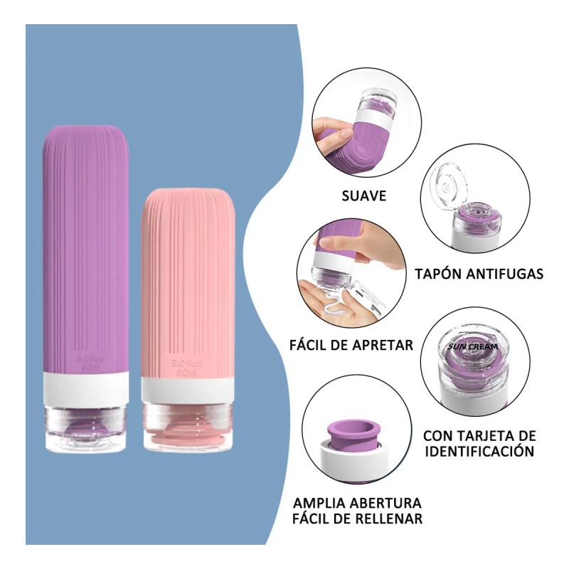 18 Unidades Botellas De Viaje Para Artículos De Tocador Rosa