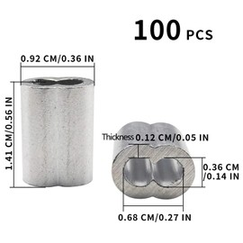 Snokay 100 Pcs Aluminum Crimping Loop Sleeves, Silver Double Ferrule Clips, Durable Cable Fittings for 3 MM Diameter Wire Rope and Cable