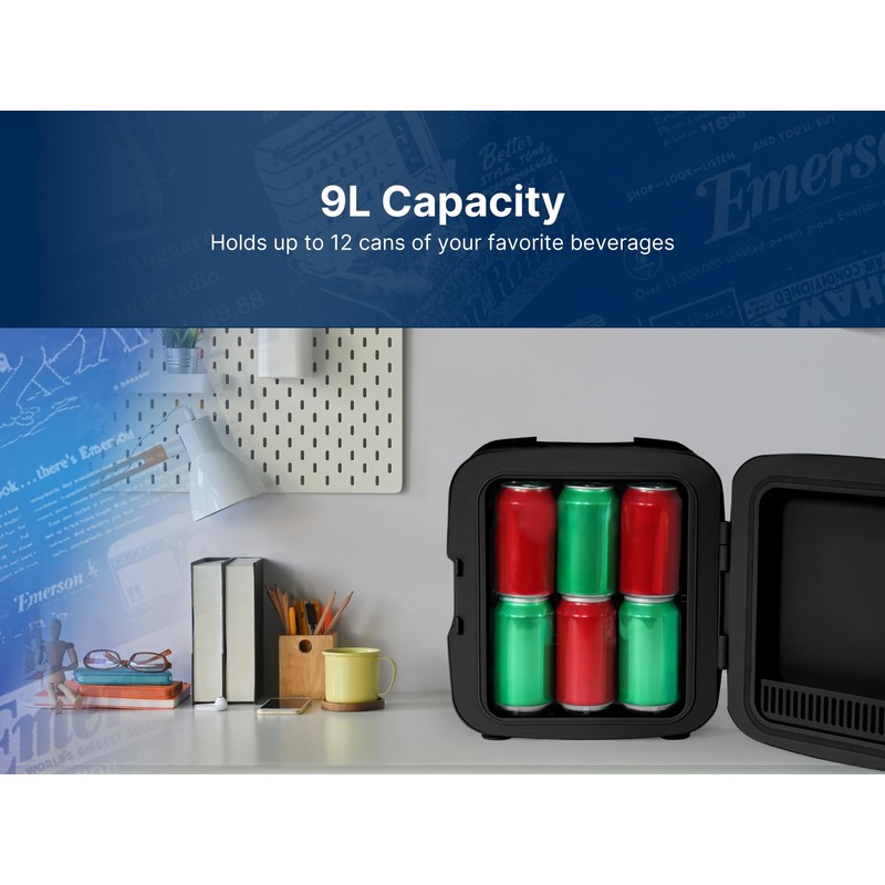 Emerson EFC-5001-BLACK Portable Mini Fridge Cooler XL, Black