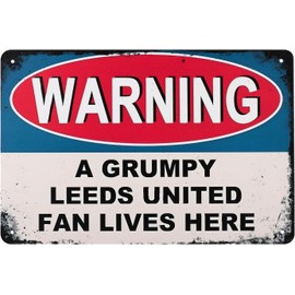 DWUENT 30x20cm Leeds United Metal Sign - "Grumpy Leeds Fan Lives Here" Man Cave Decor, Leeds United Gifts for Men, Birthday, Merchandise, Wall Art